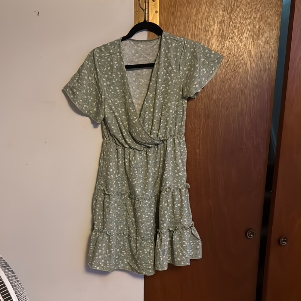 SHEIN Green Ruffled Wrap Sundress